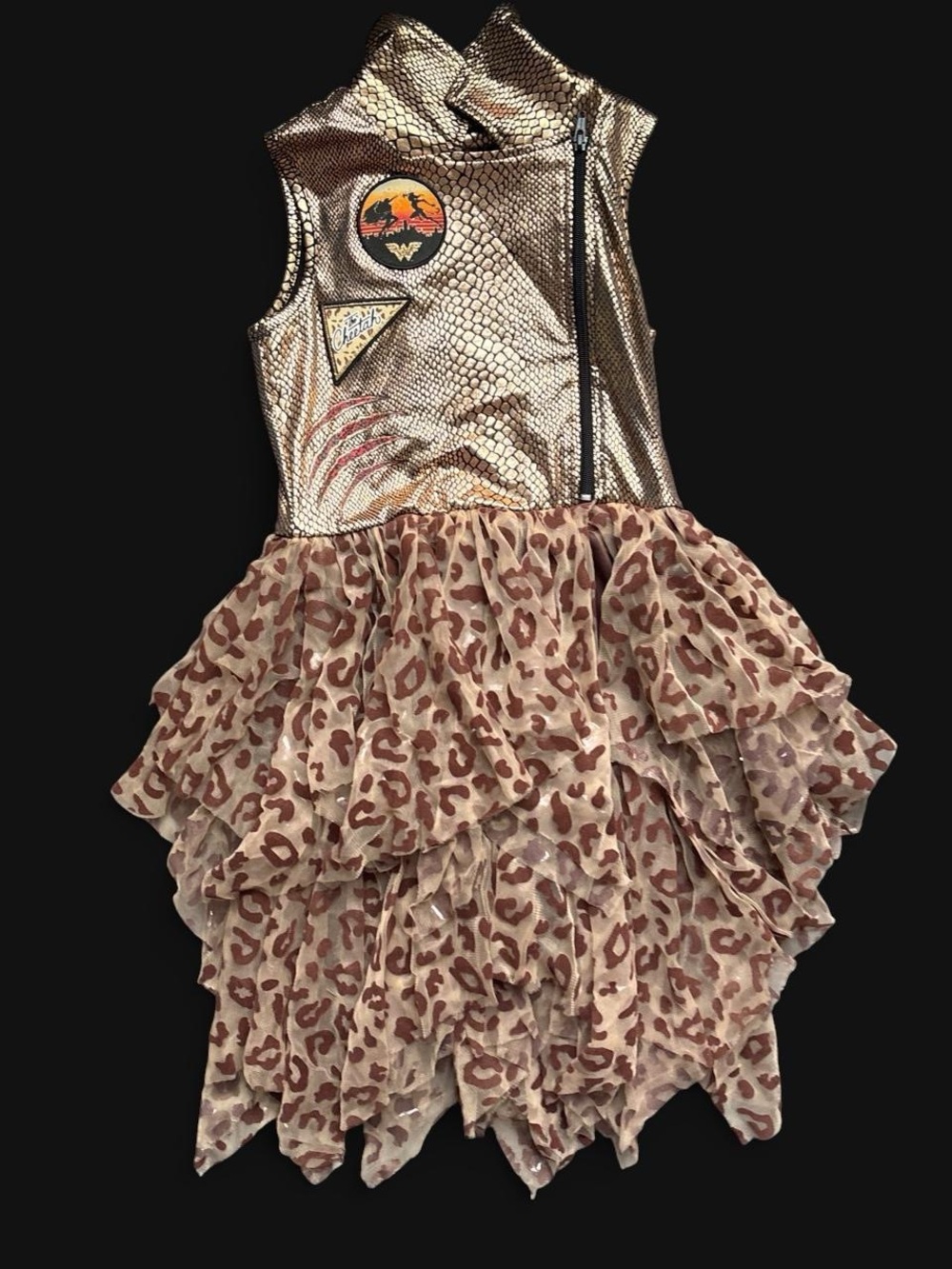 The Cheetah dress/costume with Wonder Woman patch, side zip, and more